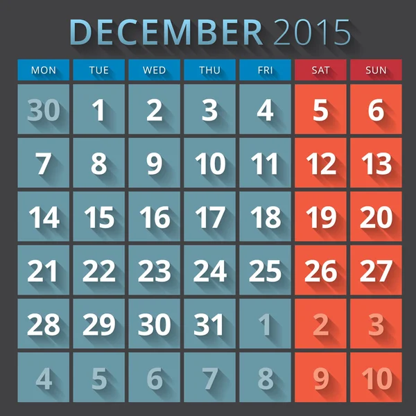 Calendrier planificateur 2015 modèle semaine commence lundi — Image vectorielle