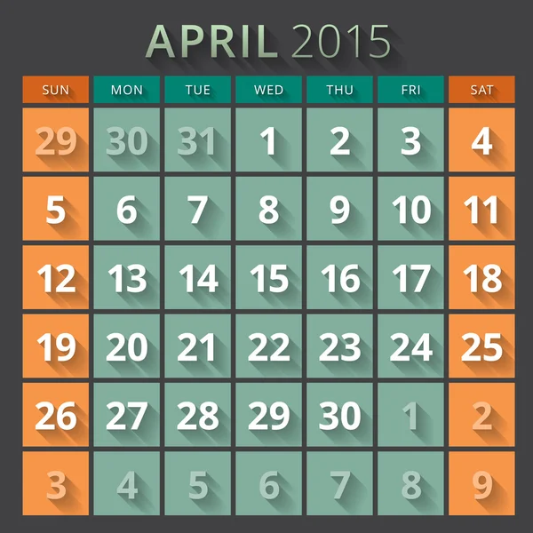 Ημερολόγιο για το σχεδιασμό 2015 πρότυπο εβδομάδα αρχίζει την Κυριακή — Διανυσματικό Αρχείο