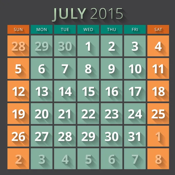 Planificador de calendario 2015 plantilla semana comienza domingo — Vector de stock