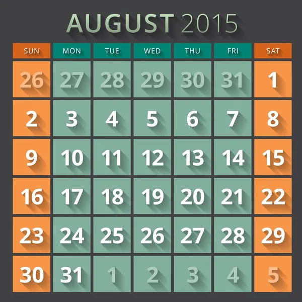 Calendário planejador 2015 semana modelo começa domingo — Vetor de Stock