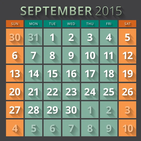Planificador de calendario 2015 plantilla semana comienza domingo — Vector de stock