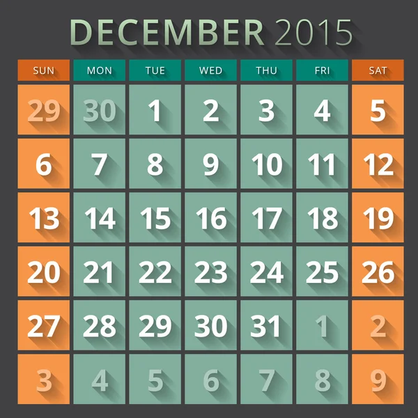 Ημερολόγιο για το σχεδιασμό 2015 πρότυπο εβδομάδα αρχίζει την Κυριακή — Διανυσματικό Αρχείο