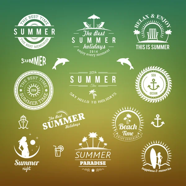 Retro design elementen zomer vakantie vector set. Vintage ornamenten en labels — Stockvector