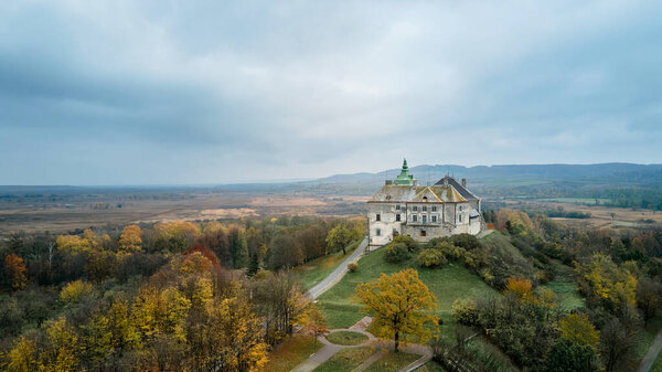 Panoramic landscape with Olesko Castle, Lviv district, Ukraine. Royalty Free Stock Images