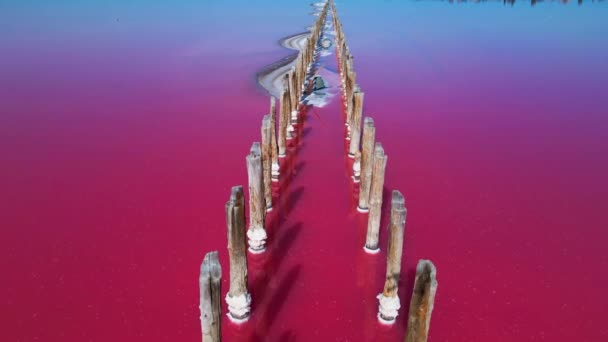 Епічний Безпілотний Політ Над Прекрасним Рожевим Солоним Озером Глибокою Барвистою — стокове відео