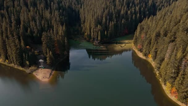 Luchtbeelden Van Drone Vlucht Het Beroemde Alpenmeer Sinevir Groen Bruin — Stockvideo