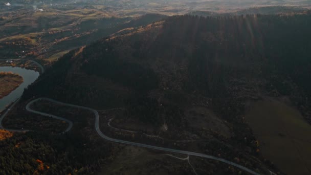 Stunning Cinematic Aerial View Curved Serpentine Mountain Road Yellow Fall — Video