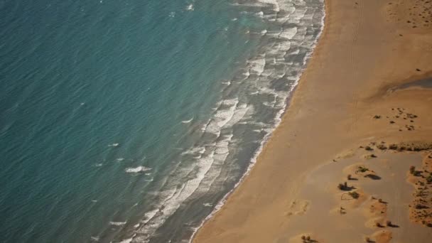Aerial Waving Sea Waves Sunny Summer Windy Day Beautiful Sandy — Stock Video