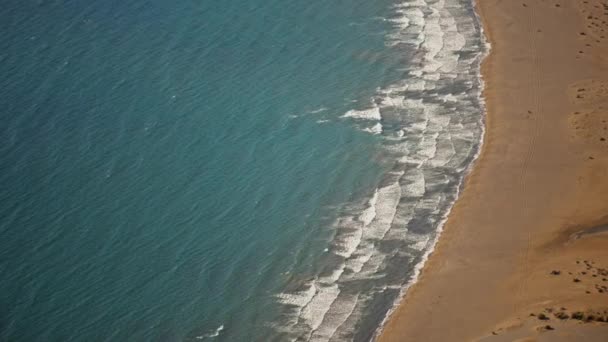 Aerial Waving Sea Waves Sunny Summer Windy Day Beautiful Sandy — Stock Video