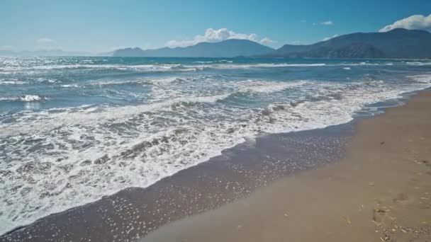 Ondeando Mar Con Olas Soleado Día Ventoso Verano Hermosa Playa — Vídeo de stock