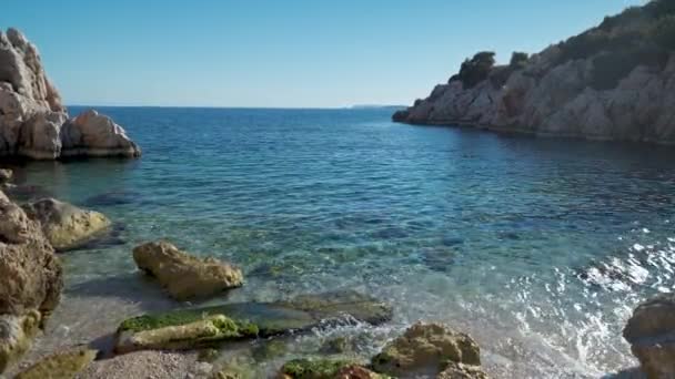 Wide View Clear Turcuoise Water Mediterranean Sea Rocky Coast Marmaris — Vídeos de Stock