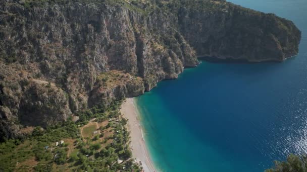 Amazing Aerial View Butterfly Valley Beach Kelebekler Vadisi City Oludeniz — Stok video