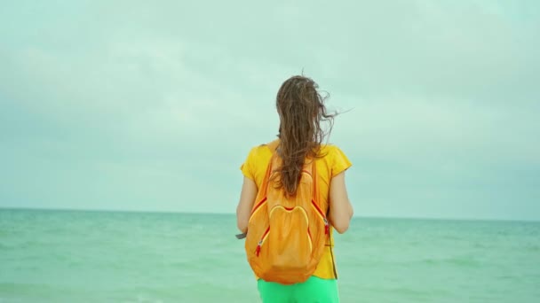 Портрет Свободи Сміється Жінки Насолоджуючись Морським Пляжем Відпочинку Відчуваючи Себе — стокове відео