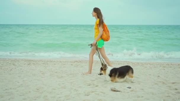 Ung Kvinna Promenader Utomhus Längs Havet Stranden Och Tillbringa Tid — Stockvideo