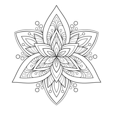 Beyaz izole bir arka planda çiçek desenli basit dekoratif mandala. Boyama kitabı sayfaları için.