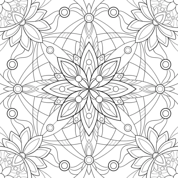 Цветочная Мандала Простыми Полосатыми Круговыми Узорами Белом Фоне Раскраски Страниц — стоковый вектор