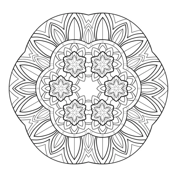 Mandala Decorativo Con Patrones Simples Rayas Florales Sobre Fondo Blanco — Vector de stock