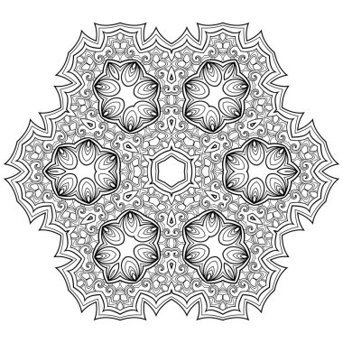 Beyaz izole arka planda çiçek desenli büyük soyut mandala. Boyama kitabı sayfaları için uygun.
