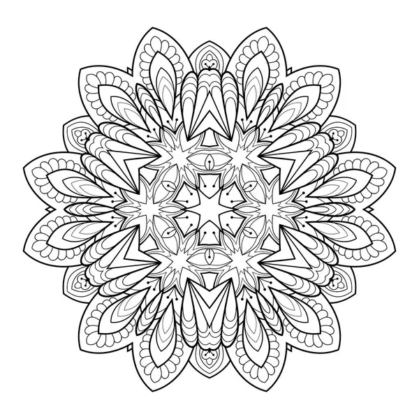 白い孤立した背景に様式化されたパターンを持つ花曼荼羅 ぬり絵 ストックイラスト