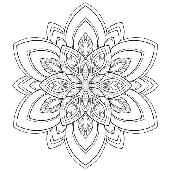 Декоративная Мандала Простыми Полосатыми Узорами Белом Изолированном Фоне Раскраски — стоковый вектор