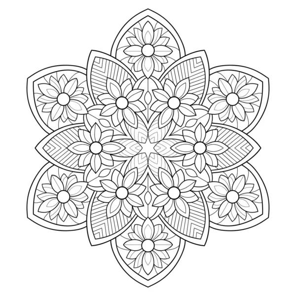 Floral Mandala Stylized Flowers Leaves White Isolated Bacgrkound Coloring Book — Wektor stockowy