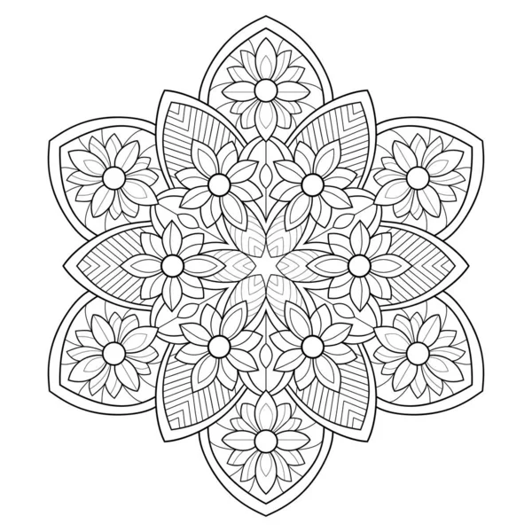 白い孤立した背景に様式化された花や葉を持つ花曼荼羅 本のページをぬりつぶす ストックイラスト