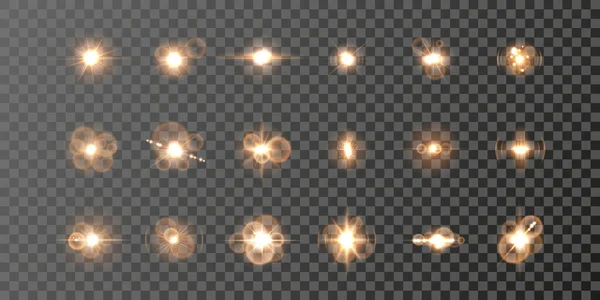Effects Glare Radiance Explosion White Light Set Shining Stars Beautiful — Vettoriale Stock