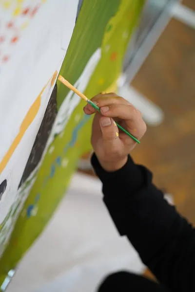 Desenho Mão Com Tintas Sobre Tela Aulas Desenho Escola Arte — Fotografia de Stock