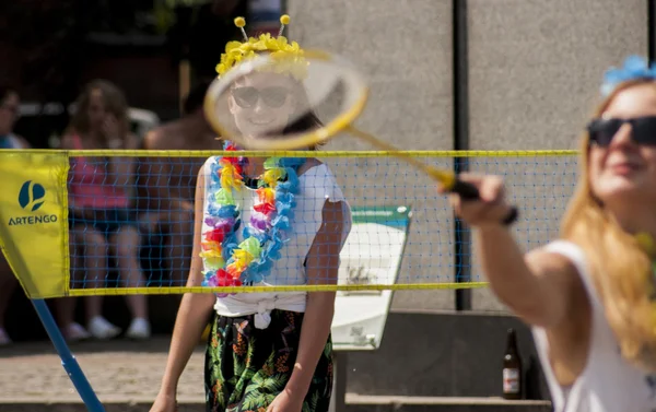 Beautiful Young Womans Playing Badminton — Stock Photo, Image