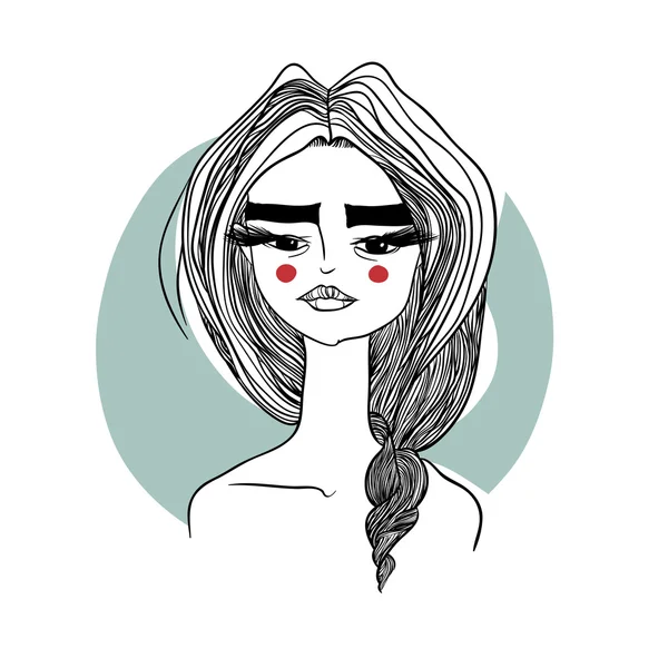 Vektor Illustration Mädchen mit dicken Augenbrauen auf blauem Hintergrund — Stockvektor