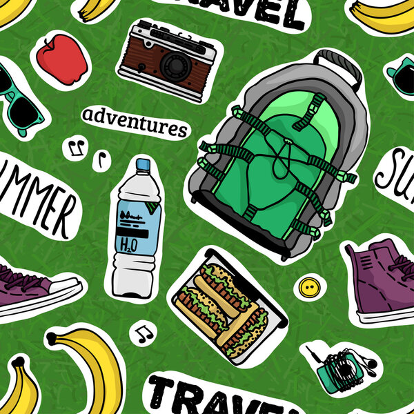 Векторный рисунок со словами и вещами для вашего летнего отпуска или путешествия
