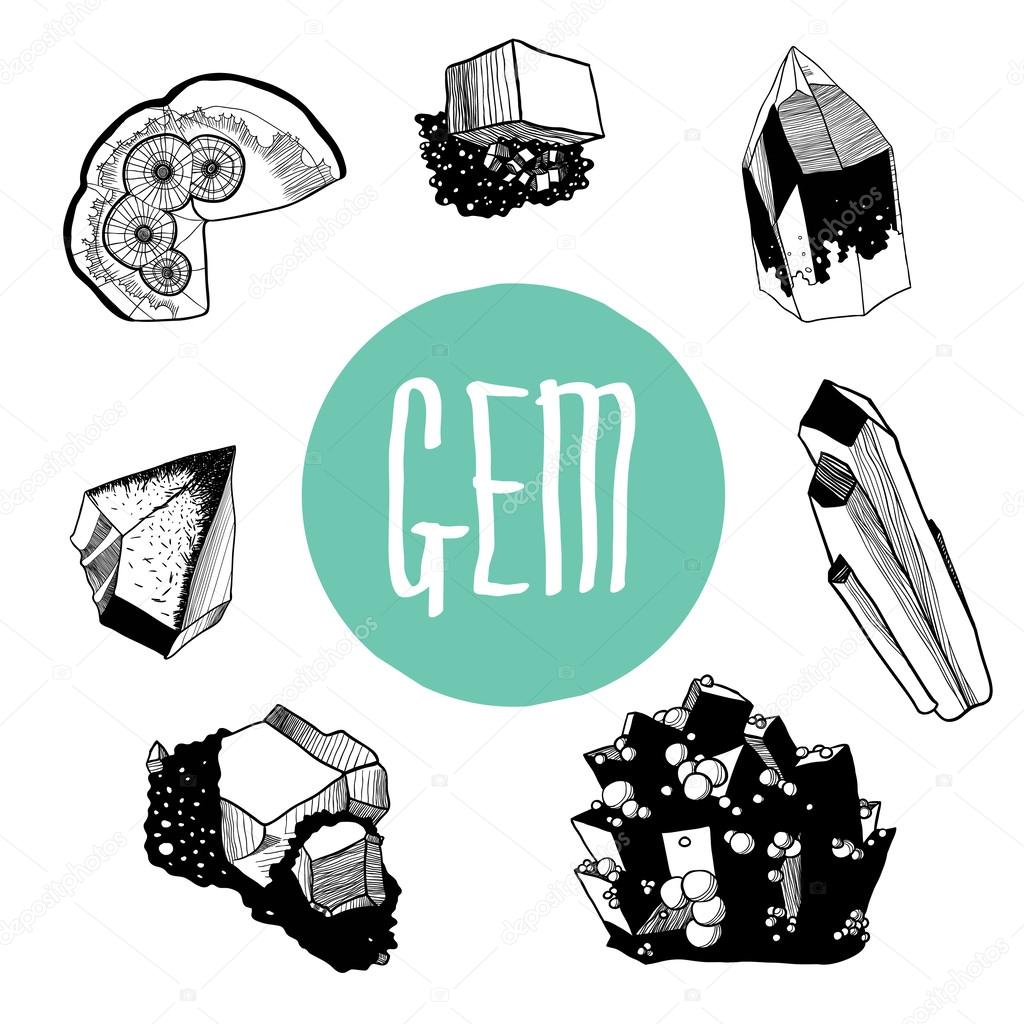 Vector black and white set with minerals