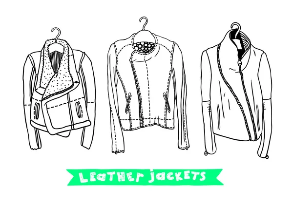 Vector black and white set with original leather jackets — Stock Vector