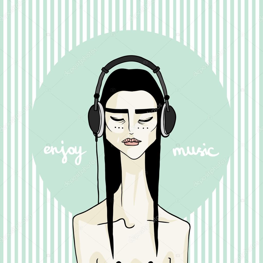 Vector illustration asian girl with headphones