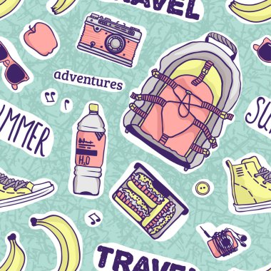 kelimeler ve şeyler yaz tatil veya seyahat için dikişsiz vektör desen