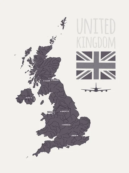 Ensemble vectoriel avec carte, texte, drapeau, plan. Royaume-Uni — Image vectorielle