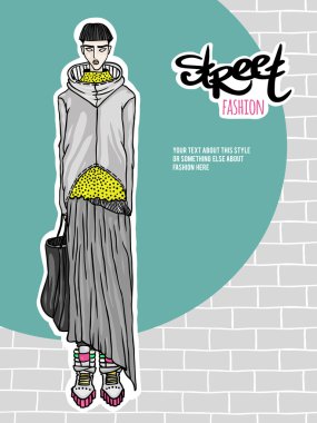 Vector illustration girl, street fashion look clipart