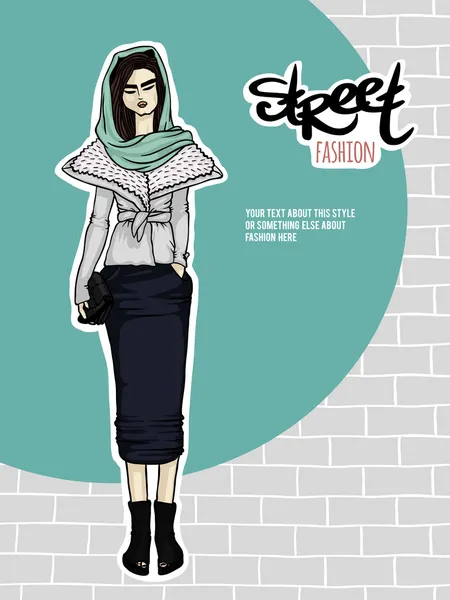 Vector illustration girl, street fashion look — Stock Vector