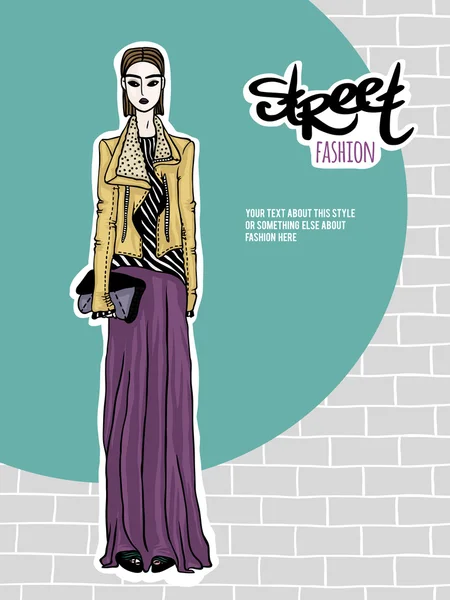 Vector illustration girl, street fashion look — Stock Vector