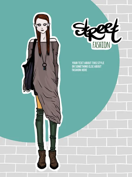 Illustration vectorielle fille, street fashion look — Image vectorielle
