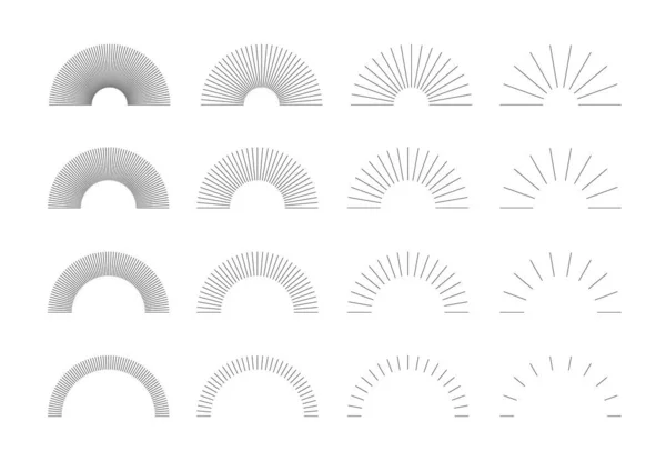 Conjunto Vintage Circle Sunbursts Diferentes Formas Elementos Diseño Rayas Explosión — Vector de stock