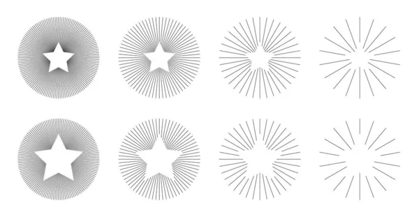 Conjunto Vintage Circle Sunbursts Diferentes Formas Con Estrellas Elementos Diseño — Vector de stock