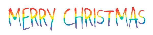 Rainbow Flag Pride Lettering Greeting Card Textem Veselé Vánoce Ručně Stock Vektory