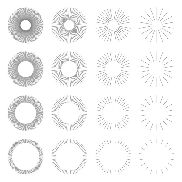 Set Vintage Circle Sunbursts Different Shapes Trendy Hand Drawn Retro — Stock Vector