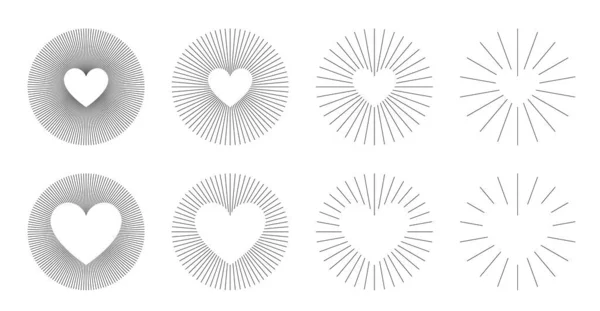 Conjunto Vintage Circle Sunbursts Diferentes Formas Con Corazones Elementos Diseño Gráficos Vectoriales