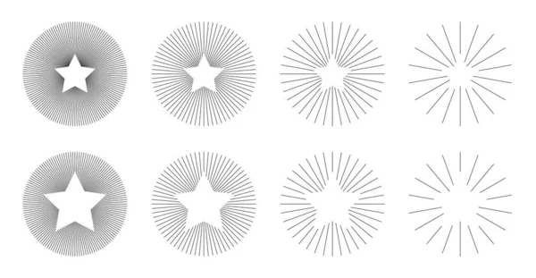 Conjunto Vintage Circle Sunbursts Diferentes Formas Con Estrellas Elementos Diseño Vector De Stock