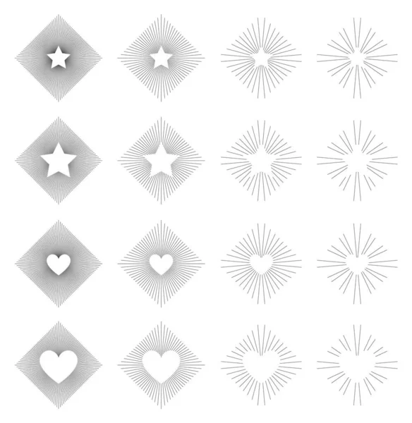 Set Rombos Vintage Sunbursts Diferentes Formas Trendy Hand Drawn Square Gráficos Vectoriales