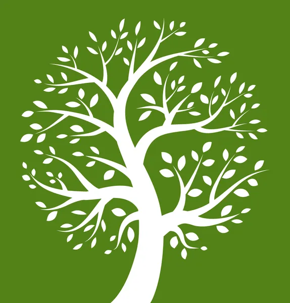 White Tree icon on green background — Stock Vector