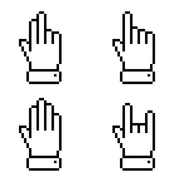 Conjunto de iconos de mano de píxel negro — Vector de stock