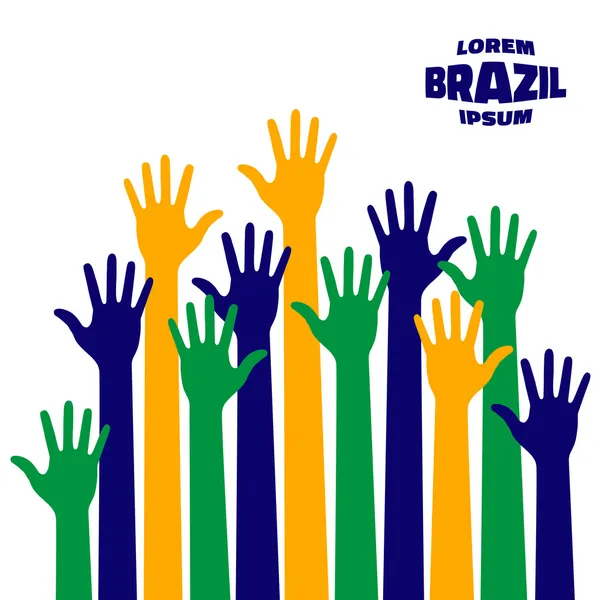 多彩起来使用巴西国旗颜色的手图标 — 图库矢量图片